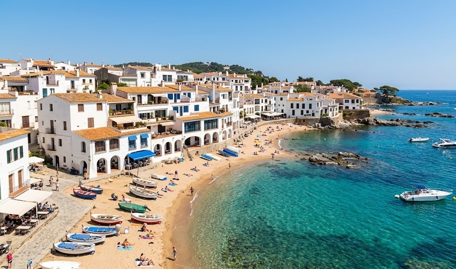 Vistas de la costa y las barcas de pescadores de Calella de Palafrugell y su entorno en el Baix Empordà